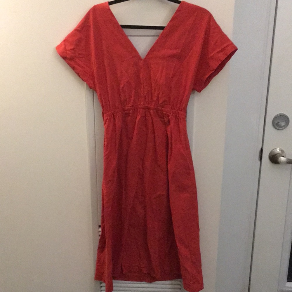Knee length, vintage style, elegant v neck, dress with waist tie and back tie
